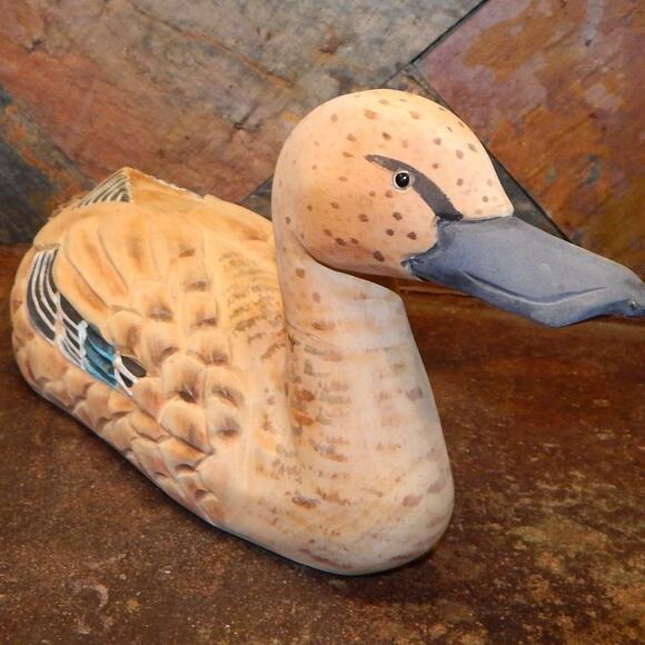 Beautiful Carved Burned & Painted Unmarked Wood Duck  Sculpture - Picture 2 of 12